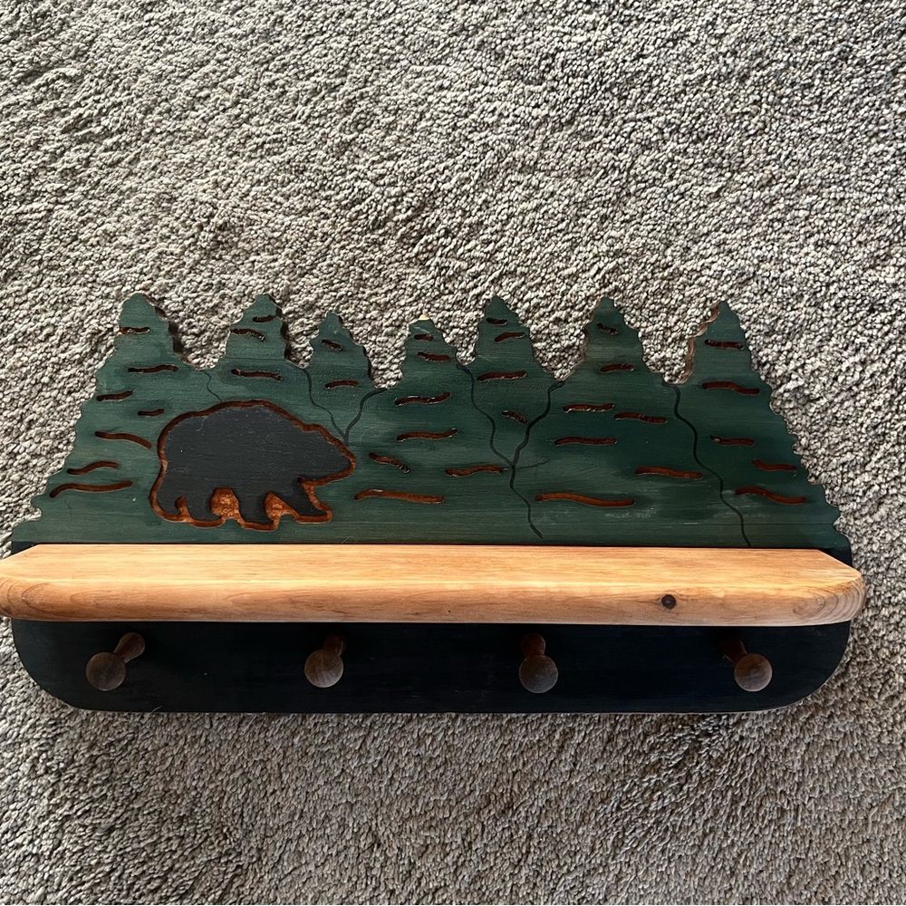 Rustic Forest Wall Hook with Bear Design
